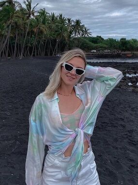 Zara Pastel Watercolor Satin Shirt